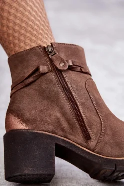 Damskie Zamszowe Botki Maciejka 05720-14 Jasnobrązowe