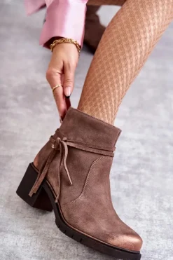 Damskie Zamszowe Botki Maciejka 05720-14 Jasnobrązowe