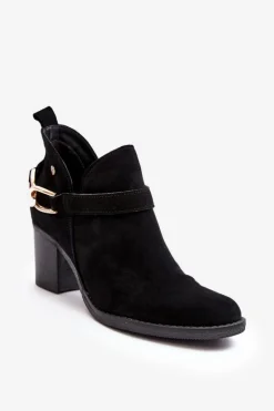 Damskie Zamszowe Botki Na Obcasie Maciejka 06247-01 Czarne