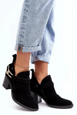 Damskie Zamszowe Botki Na Obcasie Maciejka 06247-01 Czarne
