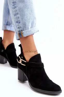 Damskie Zamszowe Botki Na Obcasie Maciejka 06247-01 Czarne