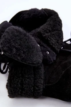 Damskie Zamszowe Botki Na Słupku Czarne Lemar Avely