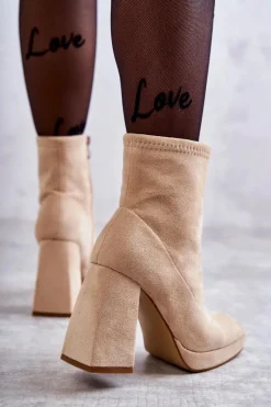 Damskie Zamszowe Botki Na Obcasie Jasnobeżowe Ramira