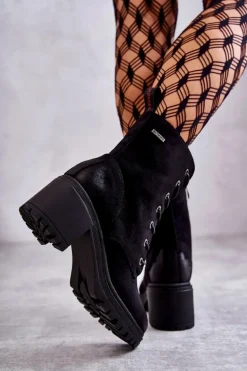 Damskie Zamszowe Botki Na Obcasie Czarne Grethe