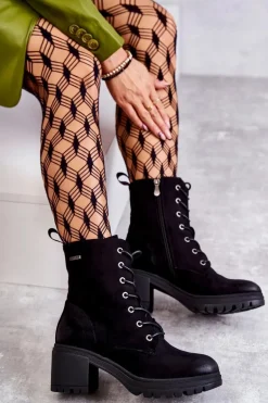 Damskie Zamszowe Botki Na Obcasie Czarne Grethe