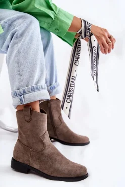 Damskie Zamszowe Botki Na Płaskim Obcasie Ciemnoszary Fiorenz