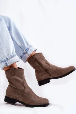 Damskie Zamszowe Botki Na Płaskim Obcasie Ciemnoszary Fiorenz