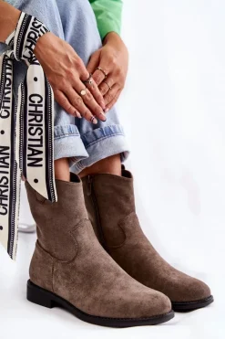 Damskie Zamszowe Botki Na Płaskim Obcasie Ciemnoszary Fiorenz