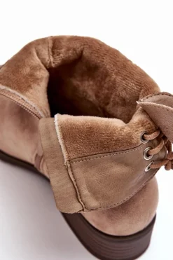 Damskie Zamszowe Botki Na Płaskim Obcasie Beżowe Keresa