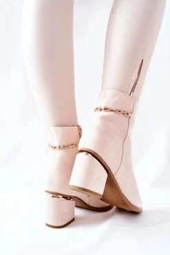 Damskie Zamszowe Botki Na Słupku Beżowe One Step