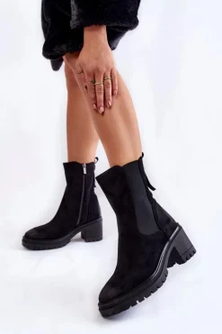 Damskie Zamszowe Botki Na Suwak Czarne Liris