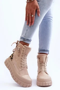 Damskie Zamszowe Botki Na Platformie Jasnobeżowe Raftera