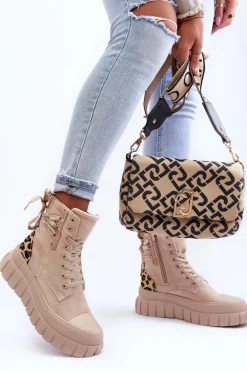 Damskie Zamszowe Botki Na Platformie Jasnobeżowe Raftera