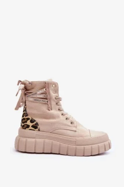 Damskie Zamszowe Botki Na Platformie Jasnobeżowe Raftera