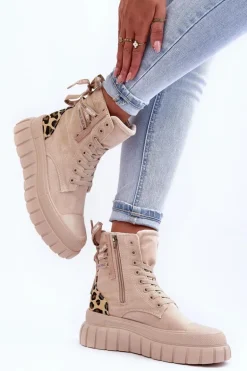Damskie Zamszowe Botki Na Platformie Jasnobeżowe Raftera