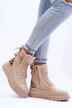 Damskie Zamszowe Botki Na Platformie Jasnobeżowe Raftera