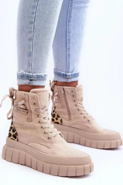 Damskie Zamszowe Botki Na Platformie Jasnobeżowe Raftera