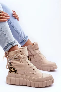 Damskie Zamszowe Botki Na Platformie Jasnobeżowe Raftera