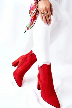 Damskie Zamszowe Botki Na Słupku Czerwone Kastren