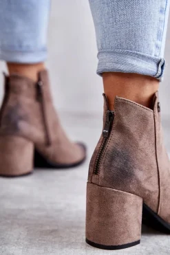 Damskie Zamszowe Botki Na Suwak La.Fi 260039DTA-SU Beżowe