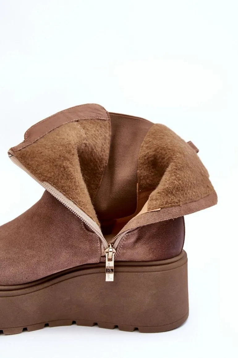 Damskie Zamszowe Botki Na Masywnej Platformie Ciemnobeżowe Lemar Savira