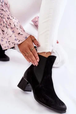 Damskie Zamszowe Botki Na Obcasie Czarne Lemar Berit