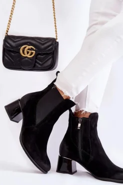 Damskie Zamszowe Botki Na Obcasie Czarne Lemar Berit