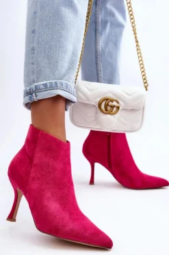 Damskie Zamszowe Botki Na Szpilce Fuksja Merisa