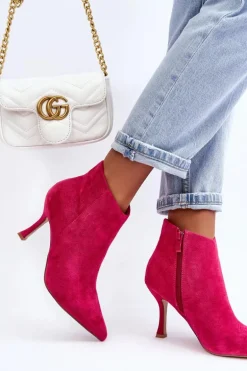 Damskie Zamszowe Botki Na Szpilce Fuksja Merisa