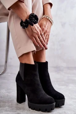 Damskie Zamszowe Botki Na Obcasie Czarne Maricruz