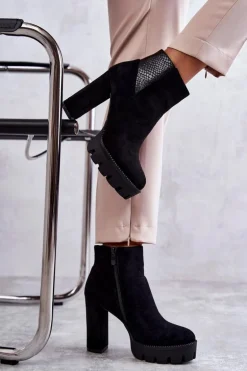 Damskie Zamszowe Botki Na Obcasie Czarne Maricruz