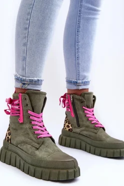 Damskie Zamszowe Botki Na Platformie Zielone Raftera