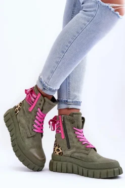 Damskie Zamszowe Botki Na Platformie Zielone Raftera