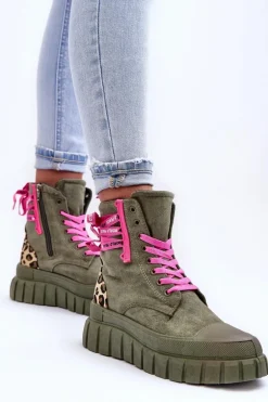 Damskie Zamszowe Botki Na Platformie Zielone Raftera