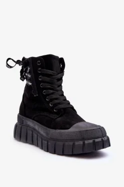 Damskie Zamszowe Botki Na Platformie Czarne Raftera