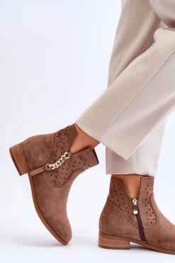 Damskie Zamszowe Botki Na Suwak Beżowe Belliano