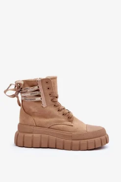 Damskie Zamszowe Botki Na Platformie Beżowe Raftera