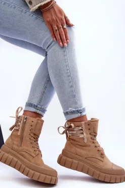 Damskie Zamszowe Botki Na Platformie Beżowe Raftera