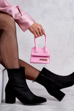 Damskie Zamszowe Botki Na Obcasie Nicole 2757 Czarne