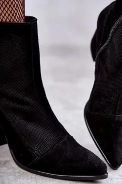 Damskie Zamszowe Botki Na Obcasie Nicole 2757 Czarne