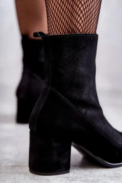 Damskie Zamszowe Botki Na Obcasie Nicole 2757 Czarne