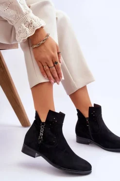 Damskie Zamszowe Botki Na Suwak Czarne Belliano
