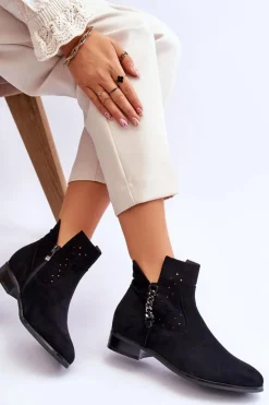 Damskie Zamszowe Botki Na Suwak Czarne Belliano