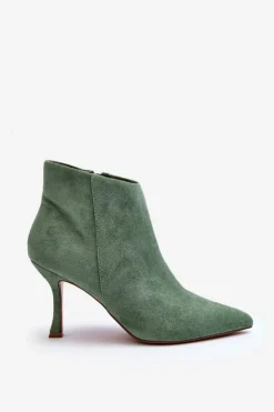 Damskie Zamszowe Botki Na Szpilce Zielone Merisa