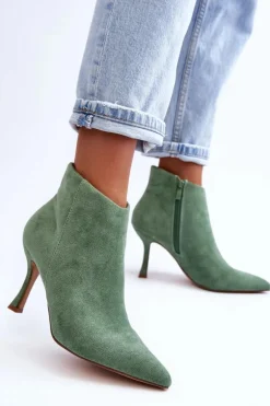 Damskie Zamszowe Botki Na Szpilce Zielone Merisa