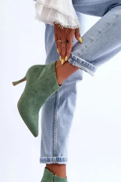 Damskie Zamszowe Botki Na Szpilce Zielone Merisa