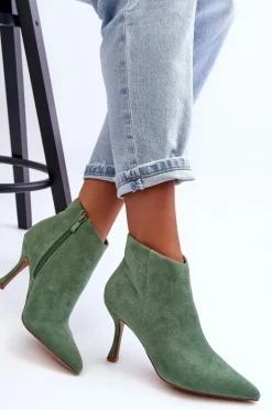 Damskie Zamszowe Botki Na Szpilce Zielone Merisa