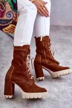 Damskie Zamszowe Botki Na Platformie Brązowe Edna