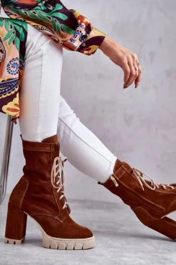 Damskie Zamszowe Botki Na Platformie Brązowe Edna