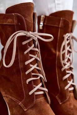 Damskie Zamszowe Botki Na Platformie Brązowe Edna